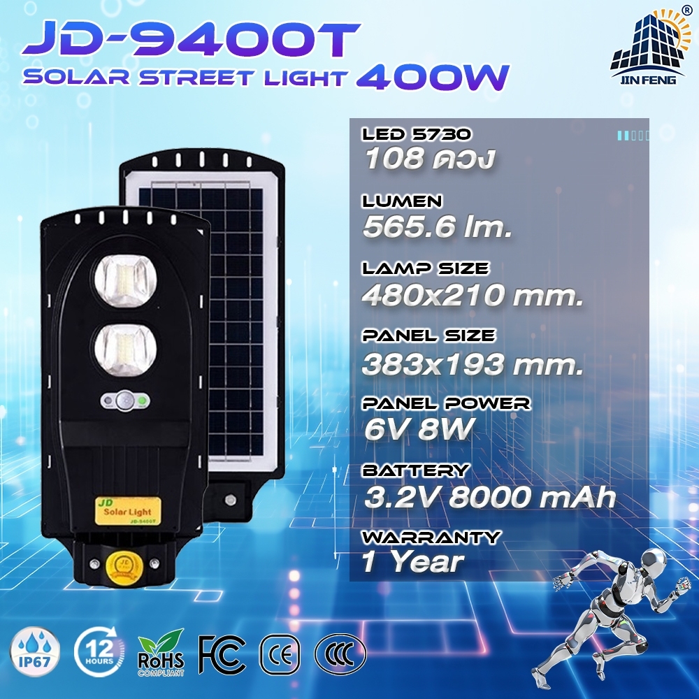 โคมไฟถนน พลังงานแสงอาทิตย์ JD-9400T